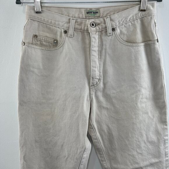 Vintage GUESS Jeans Straight Leg Mom Jeans High Waist Cotton Beige USA 32 VTG - Picture 2 of 7